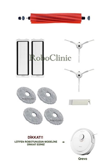 Roboclinic Συμβατή ανταλλακτική βούρτσα, φίλτρο Hepa, σετ σφουγγαρίστρας-10 τεμάχια για ηλεκτρική σκούπα ρομπότ Roborock Qrevo (Λευκό)