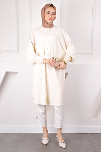İmajButik Μπεζ Linda Tunic με ραβδώσεις στα μανίκια