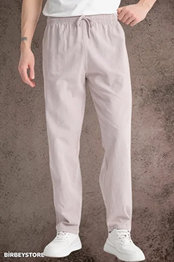 BİRBEYSTORE Summer Linen Trousers Raw Cloth Sweatpants Elastic Waist Unisex Comfortable Fit