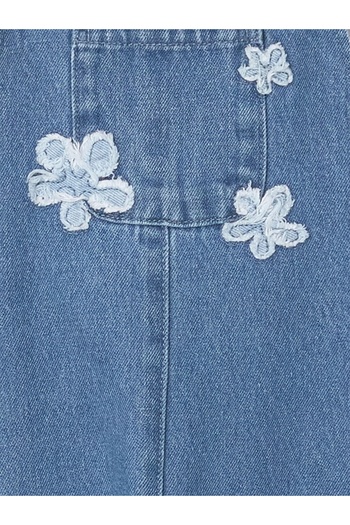 LC Waikiki Lcw Kids Blue Square Collar Embroidered Girl's Jean Salopet Dress