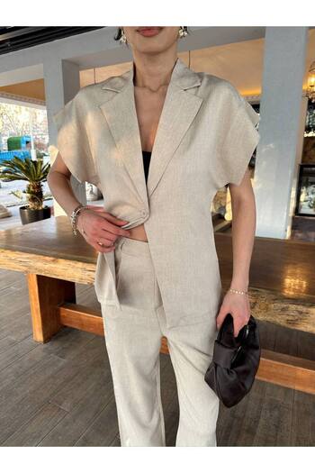 MEECY Women's Cream Linen Double Set