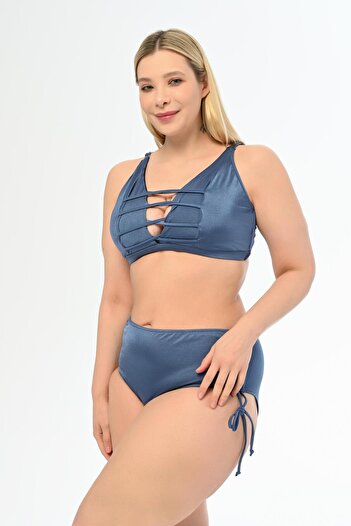 AQUAVİVA Aquaviva Women's Indigo Large Size Venezia Cross String Low-cut Bikini Set