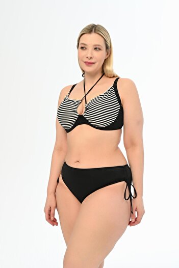 AQUAVİVA Aquaviva Large Size Black Striped - Diana Gathering Sliding Bikini Set