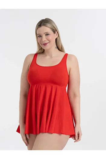AQUAVİVA Aquaviva Women's Plus Size Red Jessica Square Neck Slipt Tankini