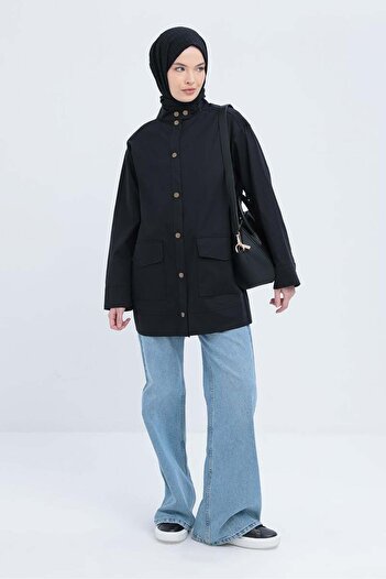 ALLDAY Black-Big Pocket Judge Collar Lycra Jacket