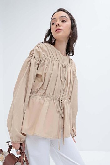 ALLDAY Beige-Drawstring Buttoned Shirt