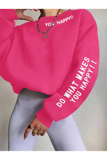 PENTHİLUS Women's Casual Inspirational Quote Printed Round Neck Long Sleeve Letter Printed All Seasons Blouse