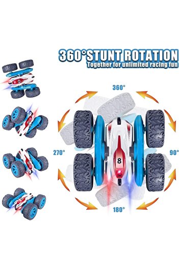 COOYA RC Stunt Car Toy, 4WD, Double Sided 360° Flip, 2.4 GHz High Speed with LED Lights(Blue)