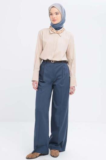 ALLDAY Indigo-Pleated Lycra Wide Leg Trousers