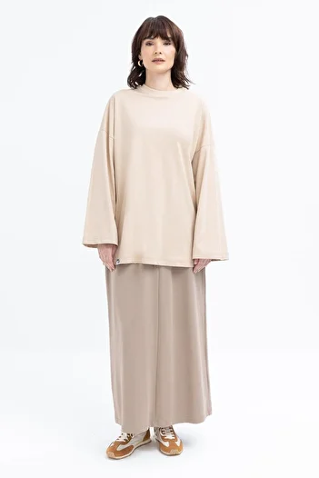 ALLDAY Beige-Collar Ribbed Sweat