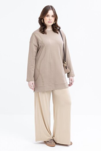 ALLDAY Mink-Embroidered Crew Neck Lycra Plus Size Tunic