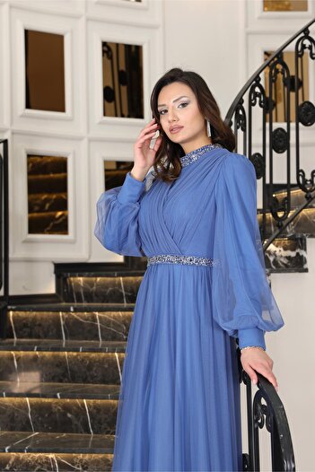 SUBU TASARIM Sena Evening Dress Indigo Tbsfvm210