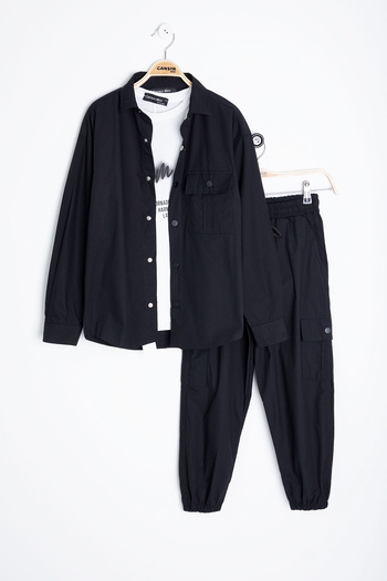 Cansın Mini Black Letter T-Shirt Parachute Shirt Boy's 3-Piece Bottom Top Set 20539