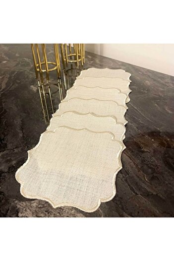 Uğur Home Ev Tekstili Etamin Embroidered Presentation Napkin - Cross-Stitch Processable Linen Fabric - 6 Pieces - 15X15Cm