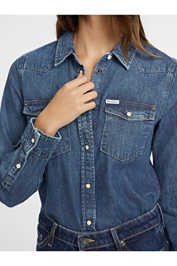 Guess Jeans Kadın Mavi Denim Gömlek W4YH35D5EI3-D4RW