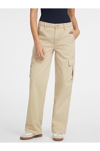 Guess Jeans High Waist Regular Fit Beige Women's Pants Jeans Women's Cargo Pants