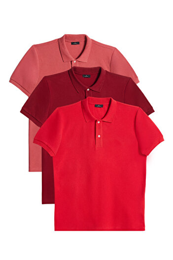 Tudors Men's 3 Pack Most Beautiful Red Shades Slim Fit Slim Fit Cotton Plain Pique Polo Neck T-Shirt