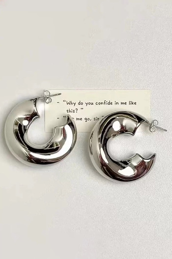Vitastyle Silver Color Metal Cambered Filled Hoop Earrings