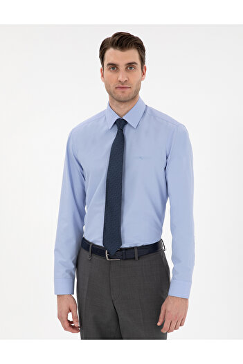 Pierre Cardin Cămașă de bază cu mânecă lungă, albastră, slim fit 50307297-VR036