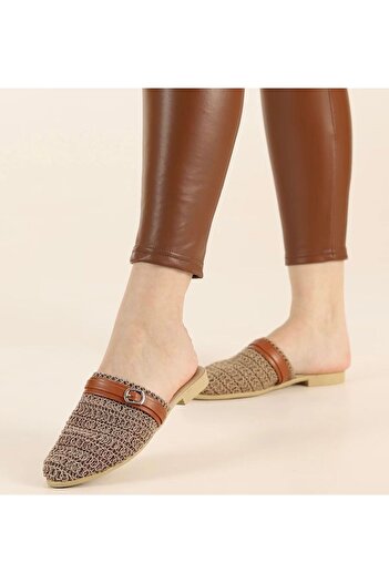FEMME FATALE Leather Strip Detail Tricot Slippers