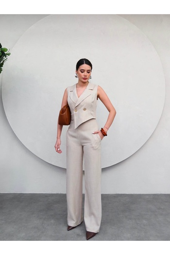 ESRAHELVACI Special Stone Colored Double Breasted Jumpsuit