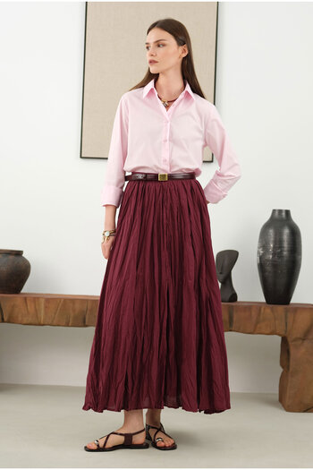 HEQA Crashed Voile Skirt Burgundy Shoes