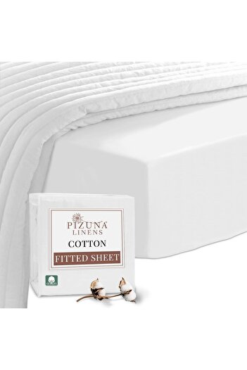 erorex 100 Percent Cotton Queen Fitted Sheet 160X200 Cm White 400 Thread Count Long Staple Cotton Sateen