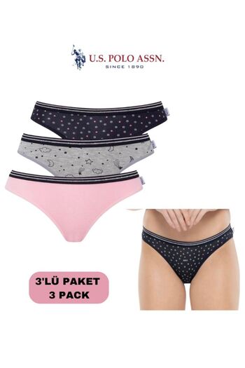 U.S. Polo Assn. Slip USPA 3 piese pentru femei, licențiat roz-Grimelange-albastru închis