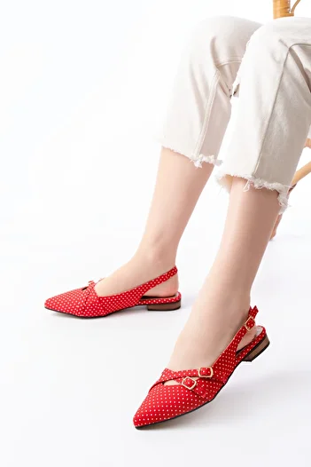 DURUNUN BUTİĞİ Torres Red Polka Dot (2 cm Heels) Pointed Toe Shoes