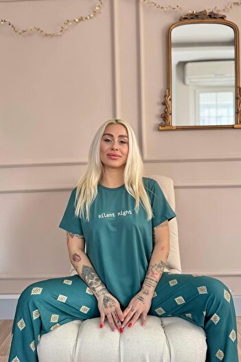 Pijamaevi Emerald Silent Patterned Short Sleeve Women's Pajamas Set
