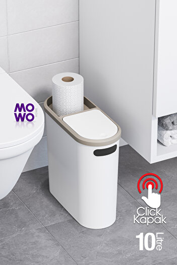 Mowo Home Click 10 Lt Çöp Kovası Beyaz, Mutfak, Banyo, Tuvalet Çöp Kutusu