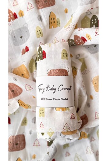 Tinybabyconcept 100% Cotton Muslin Baby Blanket Single Layer Breathable Soft Patterned Cover 90X90 cm