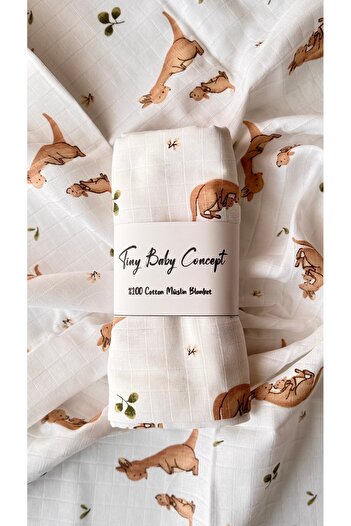 Tinybabyconcept 100% Cotton Muslin Baby Blanket Single Layer Breathable Soft Patterned Cover 90X90 cm
