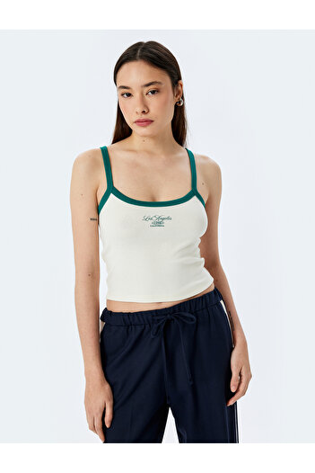 Koton İnce Askılı Biyeli Slim Fit Crop Baskılı Atlet