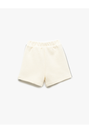 Koton Cotton Tie Waist Textured Shorts with Piping Detail