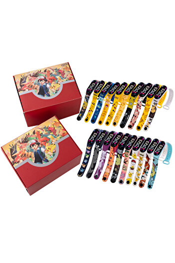 Choice1 20PCS Pokemon Digital Children's Anime Pikachu Silicone Wristband LED Watch Puzzle Creative Gift Box