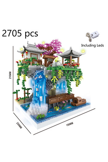 choice2 bagged(No Box) Creative Peach Blossom Pond Sakura Castle Tree House View Set City DIY Model Building