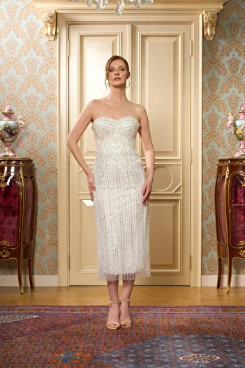 Lenta Wedding Rochie de logodnă și de seară, cu model alb, cu dantelă, creion, lungime midi