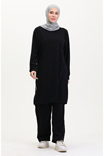 sefamerve Navy Blue Tunic and Pants Double Suit 0568-06