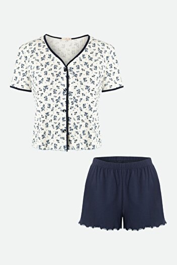 koza iç giyim Women's Floral Patterned Openwork Camisole Shorts Pajama Set
