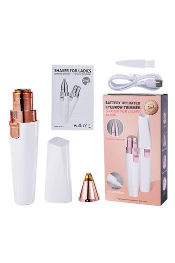 Choice1 White 2 IN 1 Rechargeable Epilator Electric Eyebrow Trimmer Female Body Facial Lipstick Shape Hair R