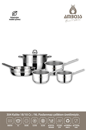 Amboss Saturn 6-Piece Stainless Steel Pot Pan Milk Dispenser Sauce Bowl Set Compatible with All Stoves