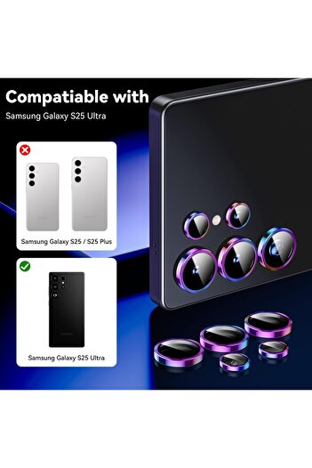 AWH Camera Protection for Samsung Galaxy S25 Ultra, 9H Hardness, Military Grade (Colourful)