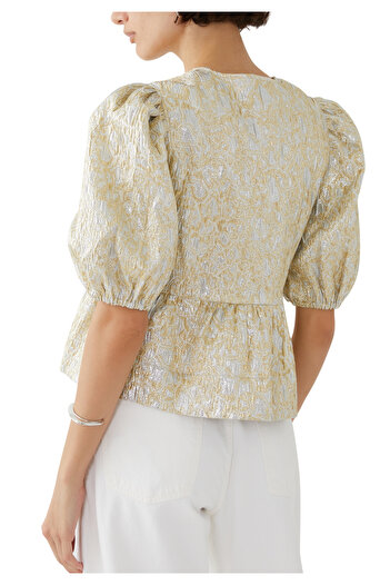 GANNI Metallic Cloque Peplum Bluz