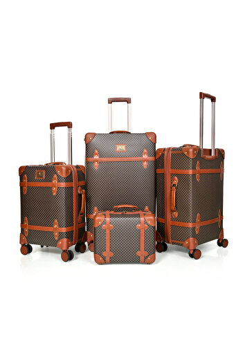 MORANO Morano Classic Leather 4 Piece Luggage Set Navy Blue 28''24''20''14'' Inch