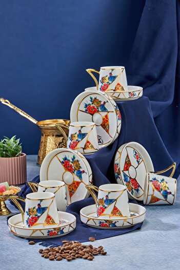 Cooker Luxury Gilded Motif 6-Piece Coffee Cup Set – Gold Detailed, Porcelain, Special Design 90ml