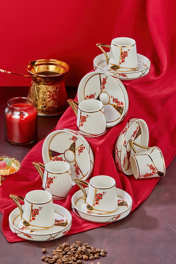 Cooker Luxury Gilded Motif 6-Piece Coffee Cup Set – Gold Detailed, Porcelain, Special Design 90ml