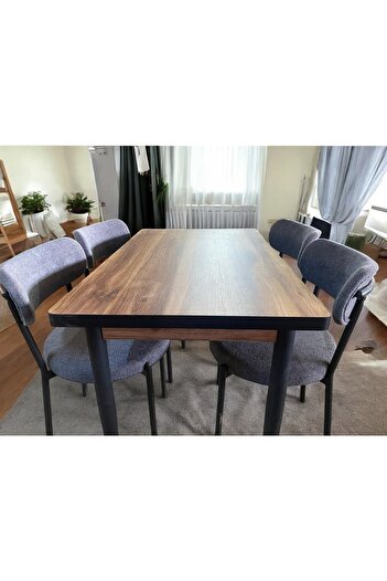 MASBA 80*120 YEMEK MASASI 4 KİŞİLİK MUTFAK MASASI TEDDY SANDALYE METAL AYAK