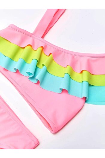 DEEP BEACH Renkli volanlı kız çocuk bikini takım DB200617BT