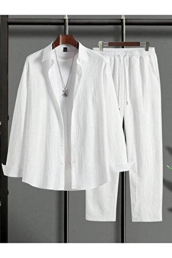 Altamira Men's White Long Sleeve Shirt Pants Wrap Tracksuit Set